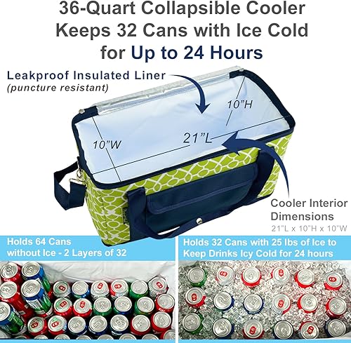 Miniatura 6 de Picnic at Ascot Enfriador de viaje con ruedas, capacidad para 64 latas, enfriador plegable a prueba de fugas, diseñado y aprobado de calidad en los