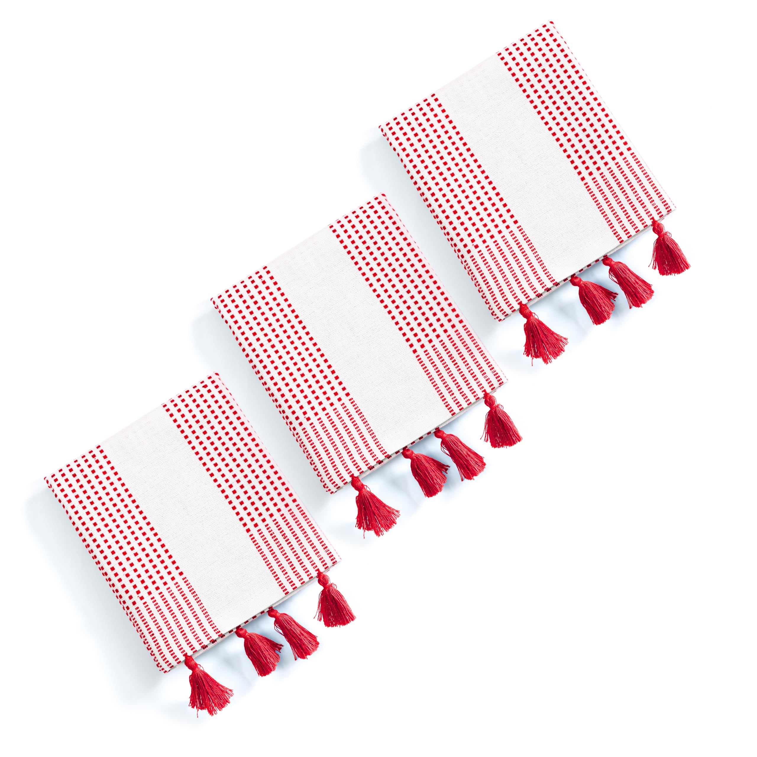 Strofinacci da cucina decorativi a pois rossi, 40 x 66 cm, confezione da 12, 100% cotone, super assorbenti e morbidi, ad asciugatura rapida, con nappe, per pulire, asciugare i piatti