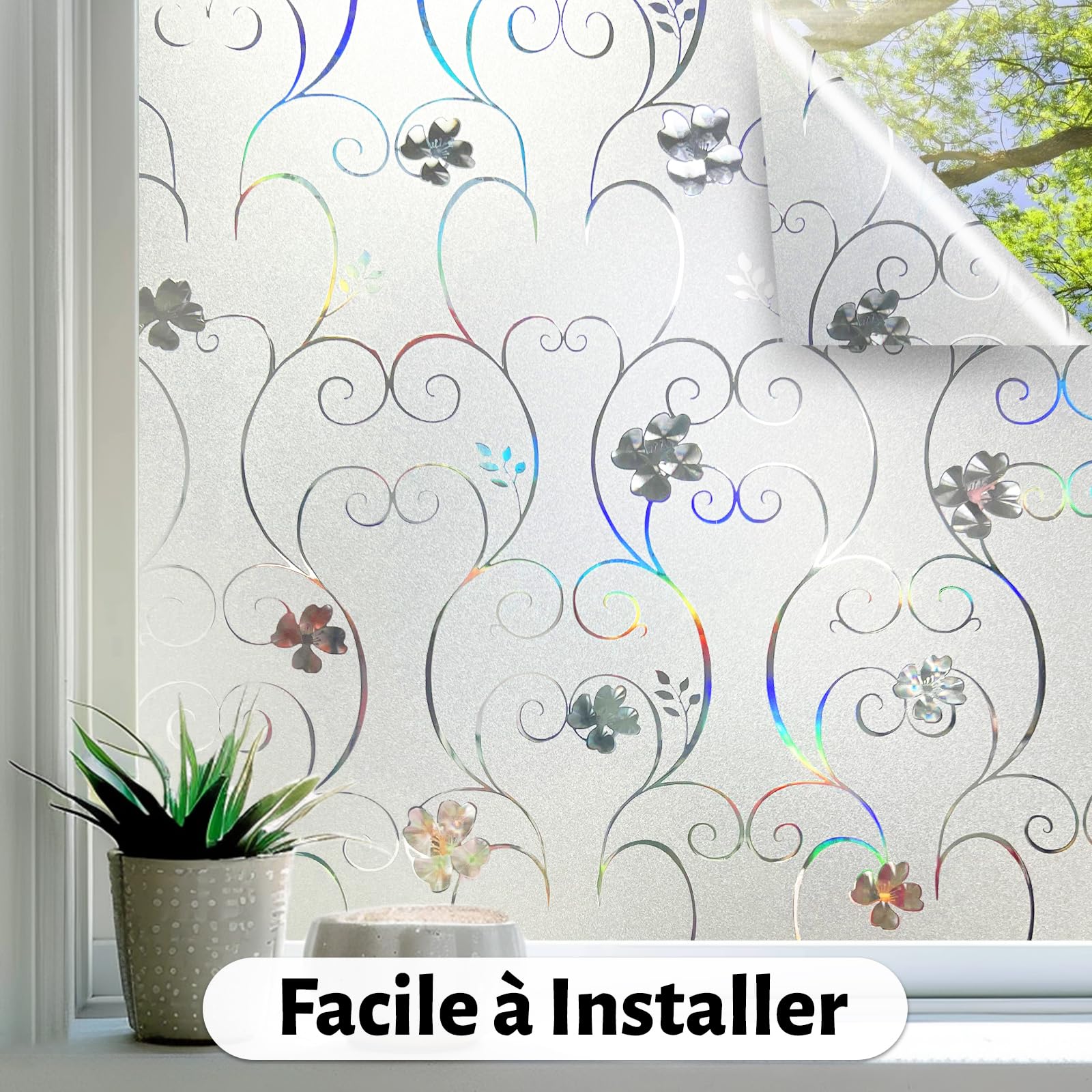 Film Occultant Pour Vitrage Extérieur Film Fenêtre Anti-regard Qualsen - Motif Tulipe 3D, Dépoli Opaque Anti-UV - 90x200 Cm, électrostatique Voilage Fenetre