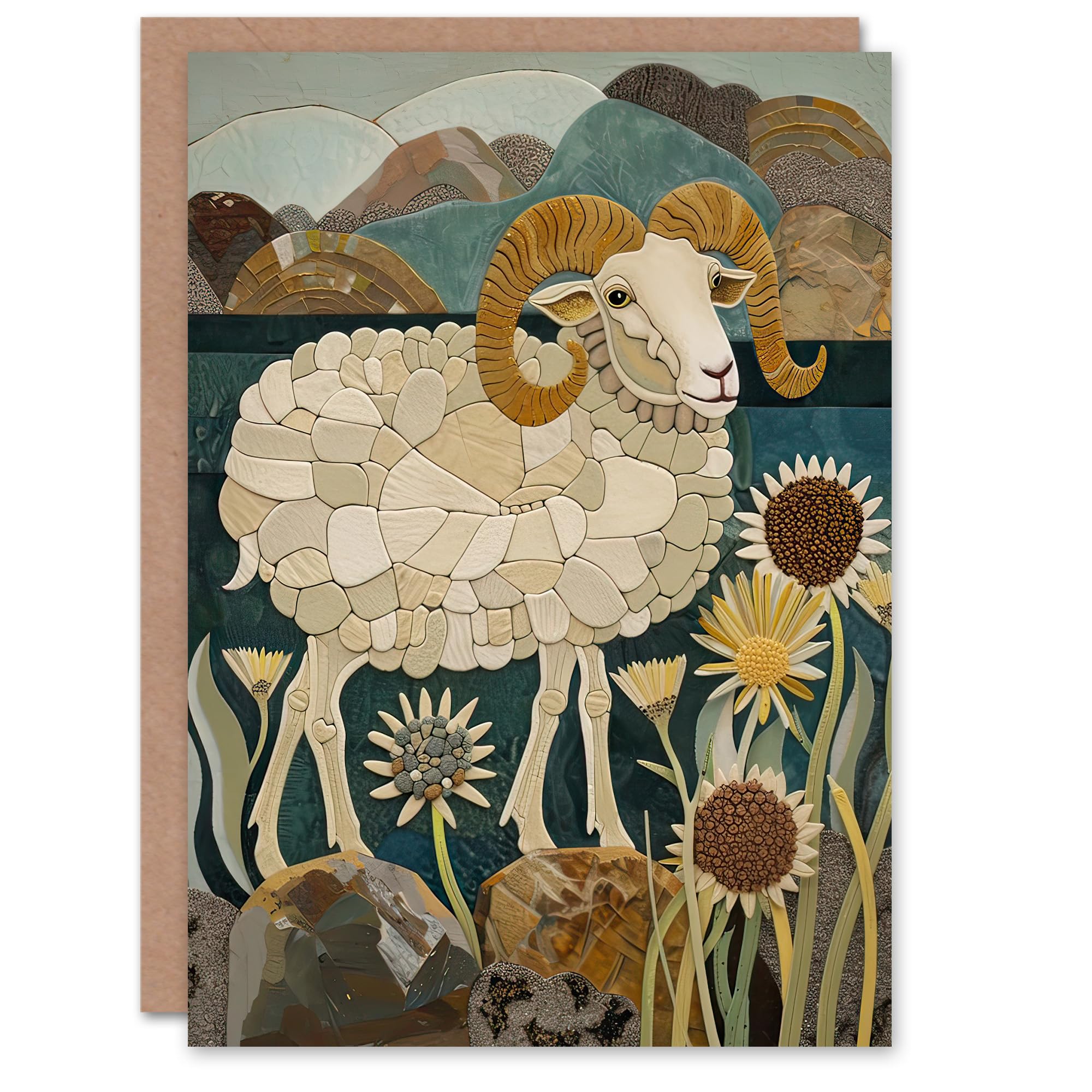 Artery8 Bighorn Sheep Birthday Art Card - Brown