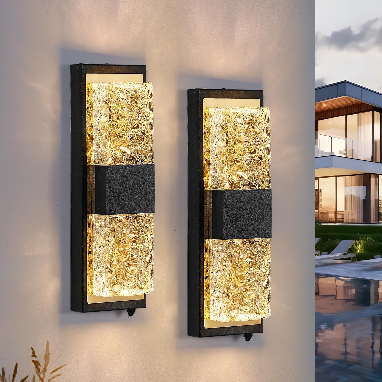 Dusk to Dawn Outdoor Lighting Exterior Lighting Fixtures IP65 Waterproof Porch Lights Outdoor 12W LED Crystal Modern Outside