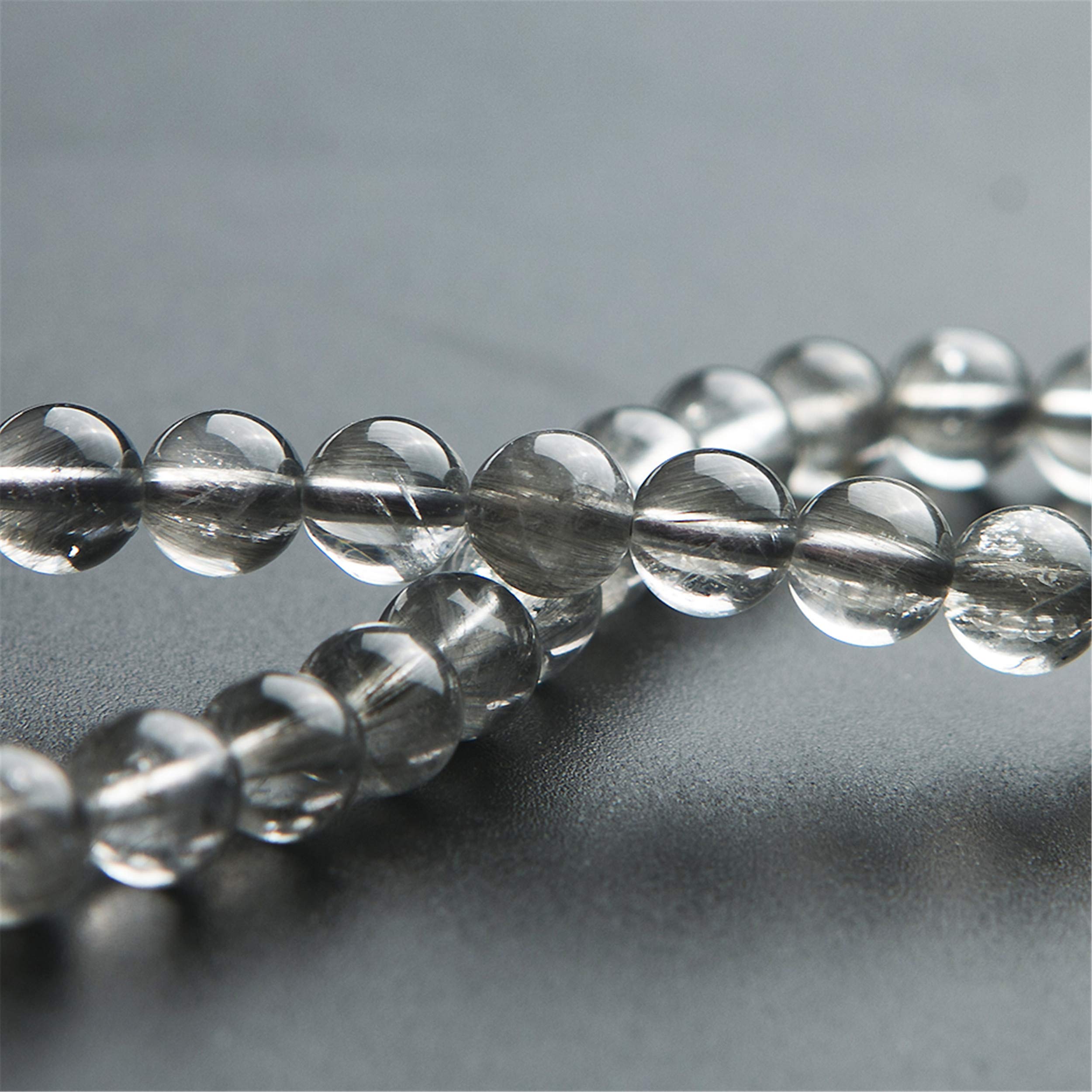Bracciale da donna con perline tonde elasticizzate in di quarzo rutilato platino naturale Brookite da 6 mm
