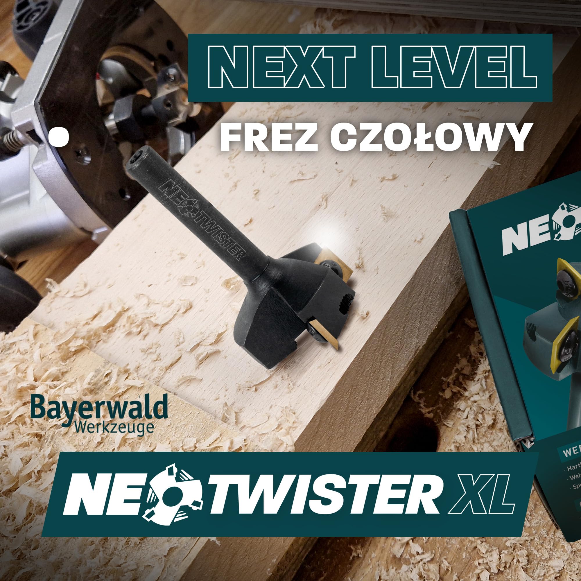 Bayerwald NeoTwister frez czołowy do frezarki górnowrzecionowej do drewna – cięcie Ø 60 mm/trzpień Ø 12 mm – frezowanie płaskie/rowkownice/frezy krawędziowe – wymienne noże – profesjonalne narzędzie,