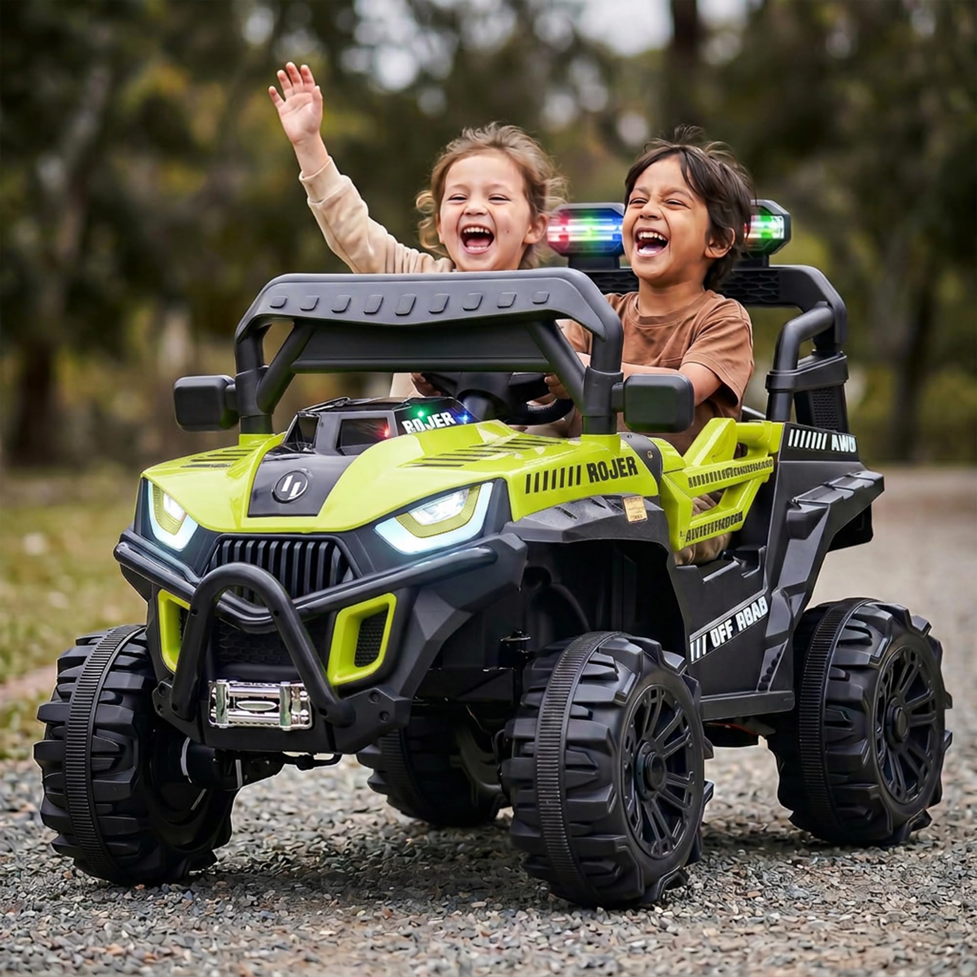 Baybee Roger Electric Jeep for Kids with Parental Control | Baby Battery Operated Ride On Toy Car with 4x4 Motor, RGB Lights & Music | Rechargeable Battery Car for Kids 2-6 Years (Florescent Green)
