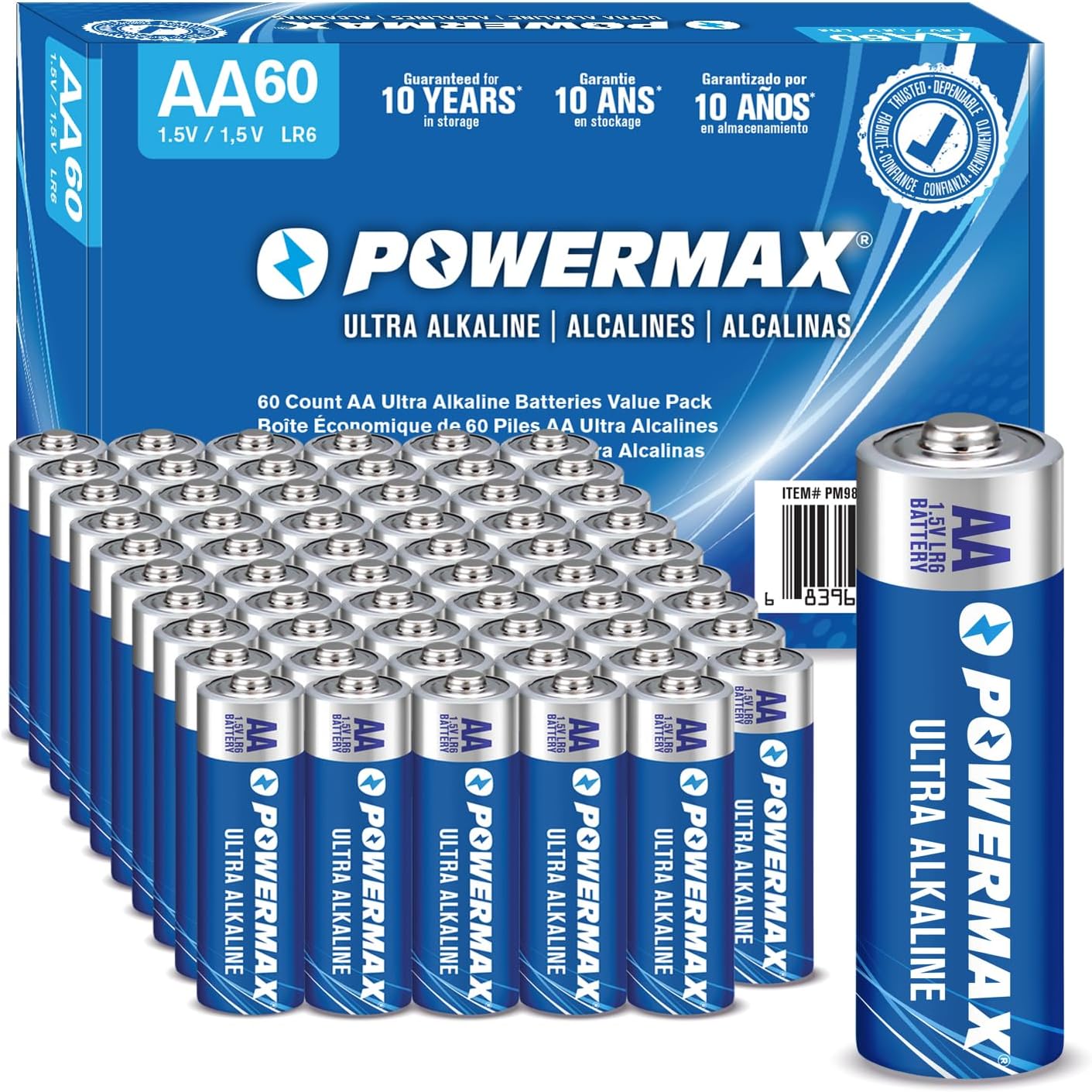100-Count Double AA Batteries, Ultra Long Lasting Alkaline Battery for Home and Office, 10-Year Shelf Life, Reclosable Packaging