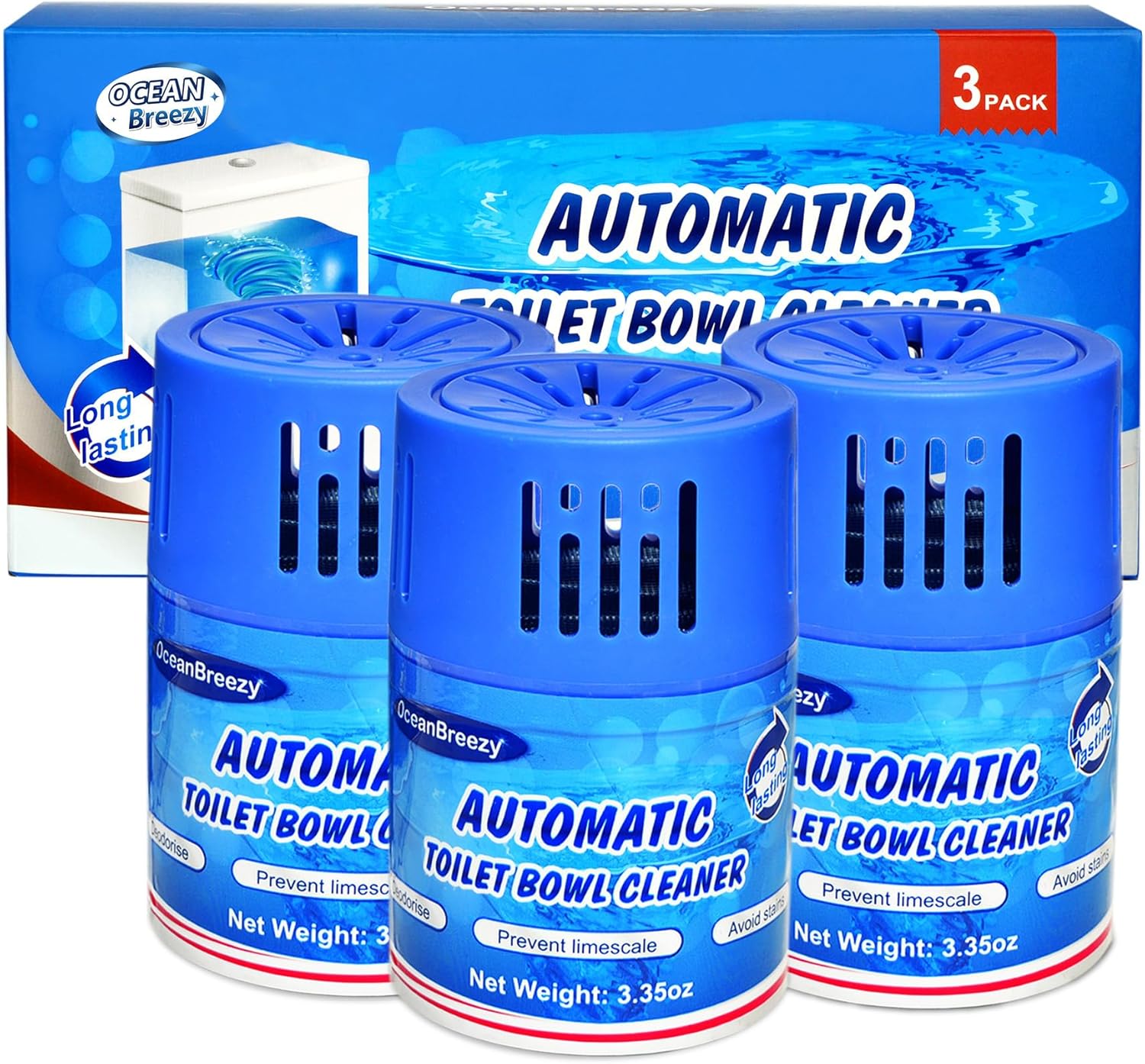 Toilet Bowl Cleaners 3 Bottles | Automatic Long-Lasting Blue Toilet Cleaner Tablets, Septic Safe Toilet Bowl Tablets in Bottles | Larger capacity | Prevent Stain Buil（2800 Flushes Each）
