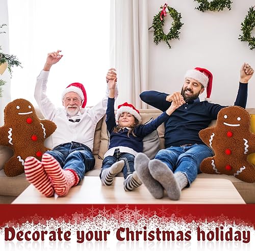 Miniatura 5 de 4 cojines de Navidad para fiestas de invierno, decoración para sofá, sofá, hombre de jengibre, almohada de Navidad rellena para fiestas al aire