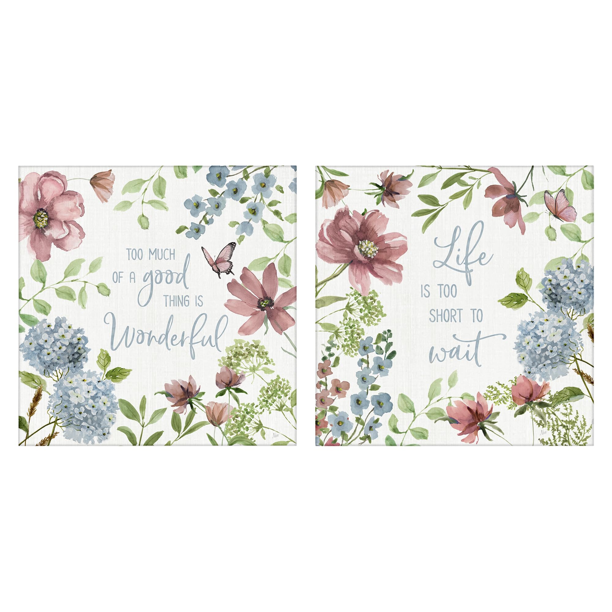 Stupell Industries Floral Uplifting Quote Life Floral Quotes Inspirational, 24 X 24 Inch Canvas Wall Art Set