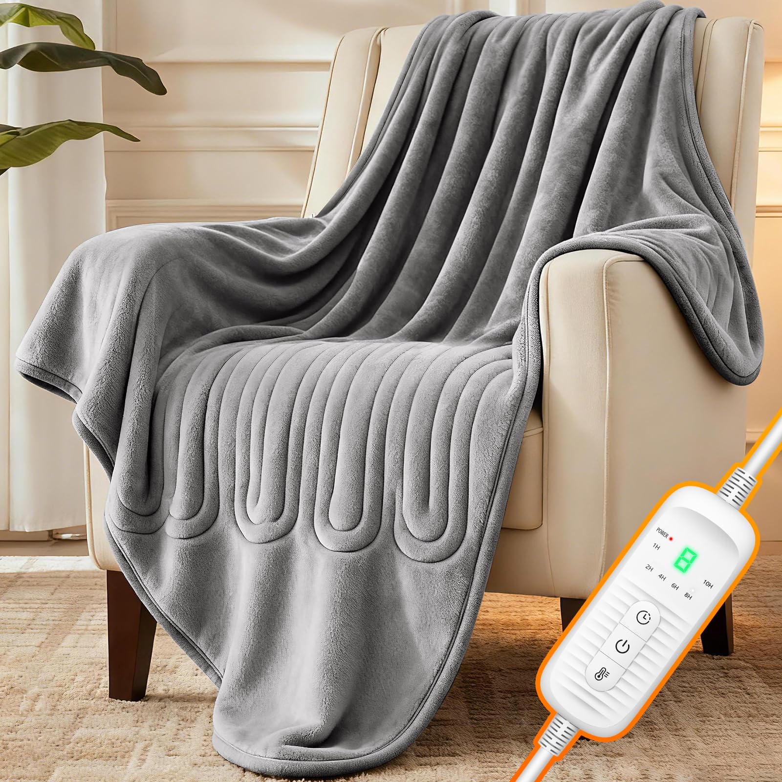 Electric Blanket 130 x 160 cm with Auto Shut-off Function, 9 Temperature Settings, 6 Timers, Washable, Electric Blanket Flannel Fabric