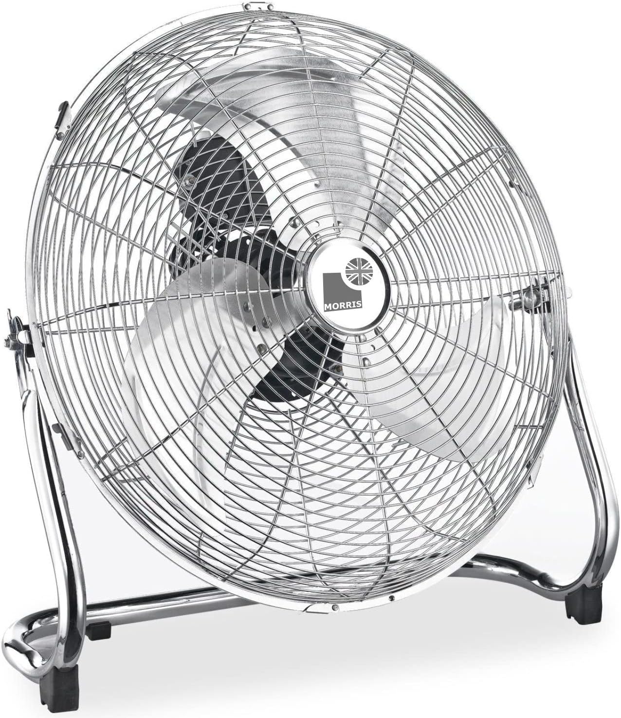 Morris20 Inch High Velocity Floor Fan - Chrome Industrial Gym Fan, 3-Speed Oscillating Air Circulator, Cooling Large Spaces, Quiet Heavy Duty Commercial Fan