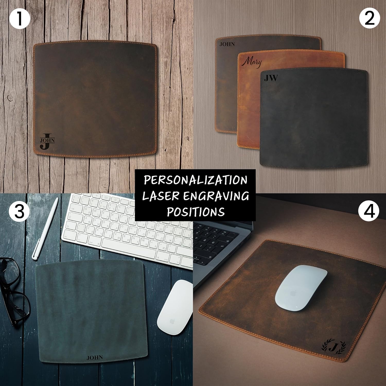 Personalized Handmade Leather Mouse, Handcrafted Leather Mouse Mat for Office, Protective Mouse Pad, Camel