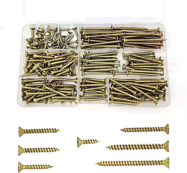 250 Pcs M4 Self-tapping Wood Screw Kits, Cross Pan Head Drywall Screws, Self Drilling Chipboard Screws, Multi Use High Performance Screws Assortment - M4x(16/20/25/30/35/40/50 mm)