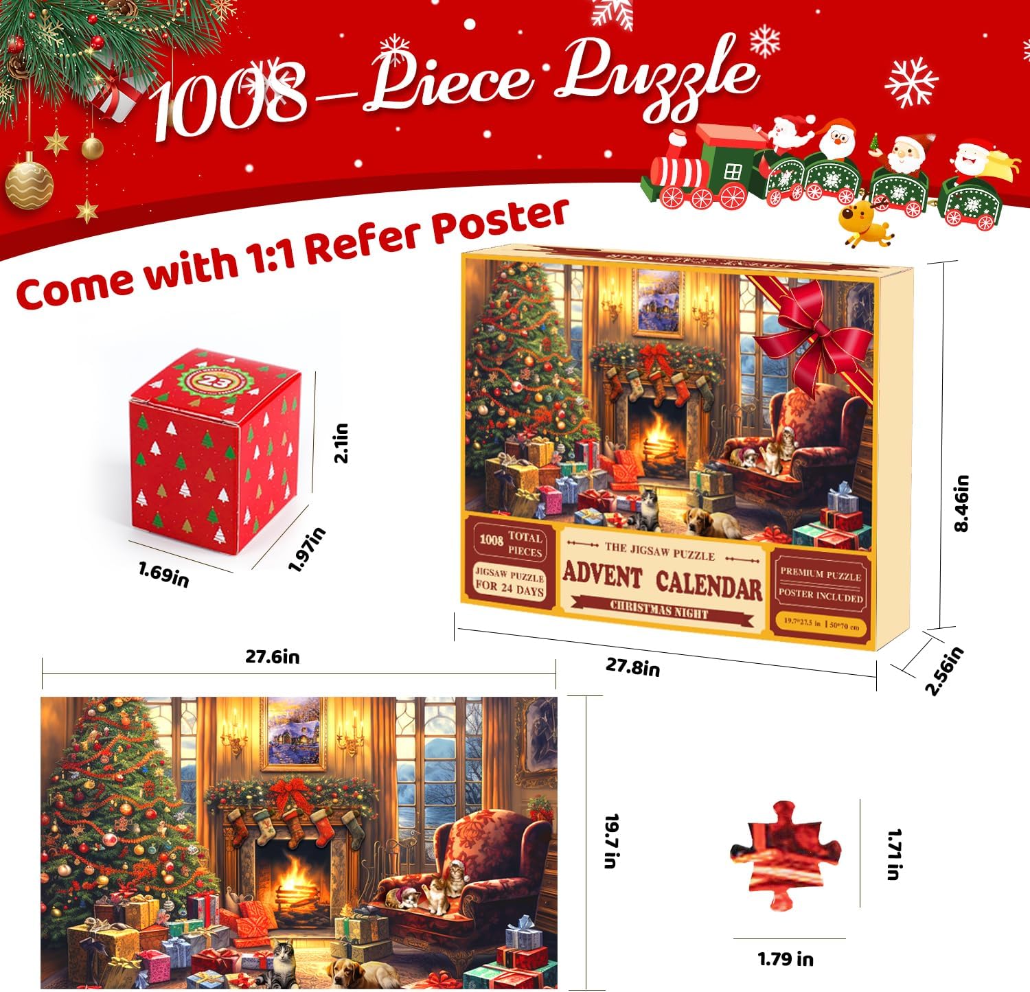 Advent Calendar 2024 Christmas Jigsaw Puzzles 1008 Pieces for Adults 24 Days Countdown to Christmas Ideal Christmas Gift Decorations and Family Game Puzzle