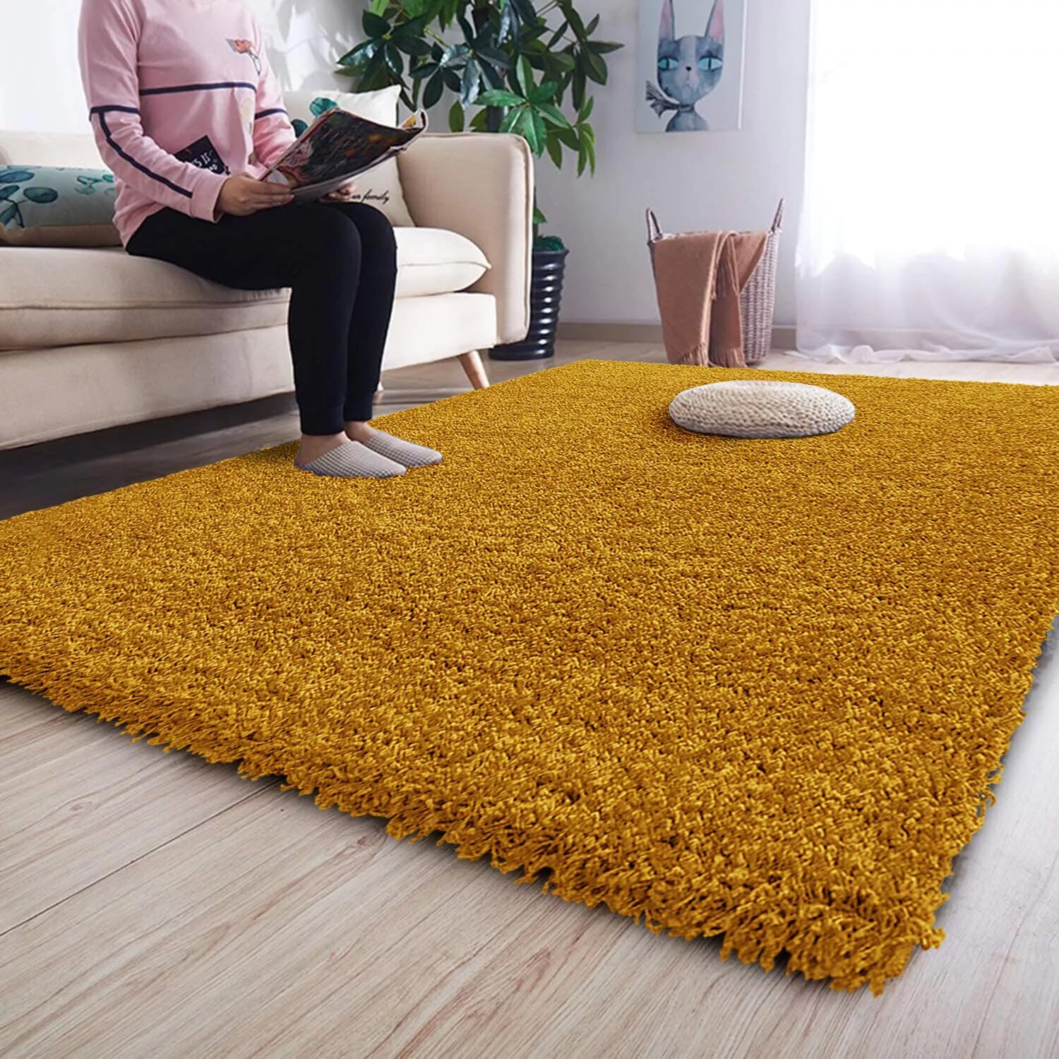 EXTRA THICK HEAVY 5CM PILE SOFT SHAGGY RUGS MODERN AREA RUGS BEDROOM HALL RUGS (Ochra, 200 x 290 cm)