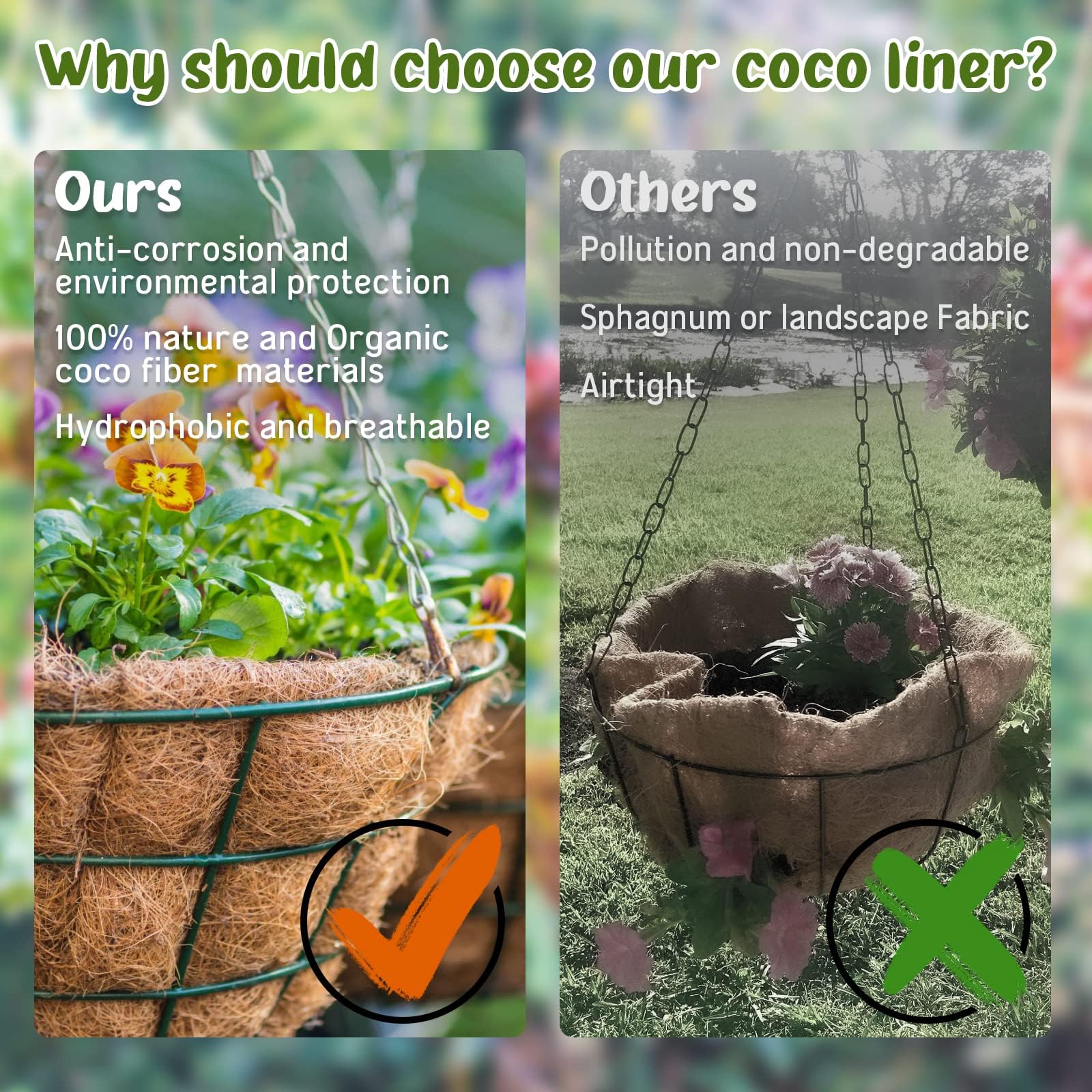 Forro de Fibra de Coco 10 Pulgadas Set de 5, Tapete Natural para Cesta Colgante, Resistente y Transpirable para Plantas de Jardín y Balcón