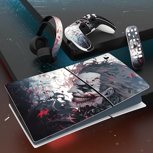 PlayVital Adesivo Skin per ps5 Slim Console Digitale Edizione,Sticker Decal Cover Vinile per Controller Telecomando Cuffie Base di Ricarica-Pagliaccio Sangue - 5