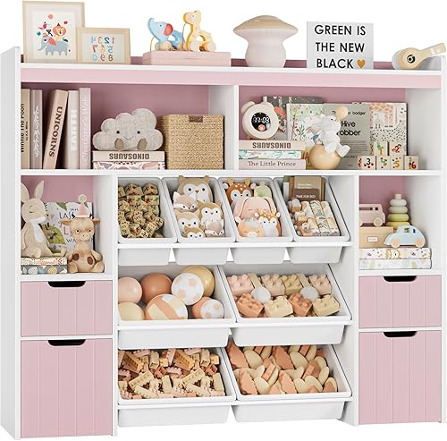 Miniatura 1 de HORSTORS Organizador de almacenamiento de juguetes de 55 pulgadas de ancho con cajones, caja grande de almacenamiento de juguetes para niños con