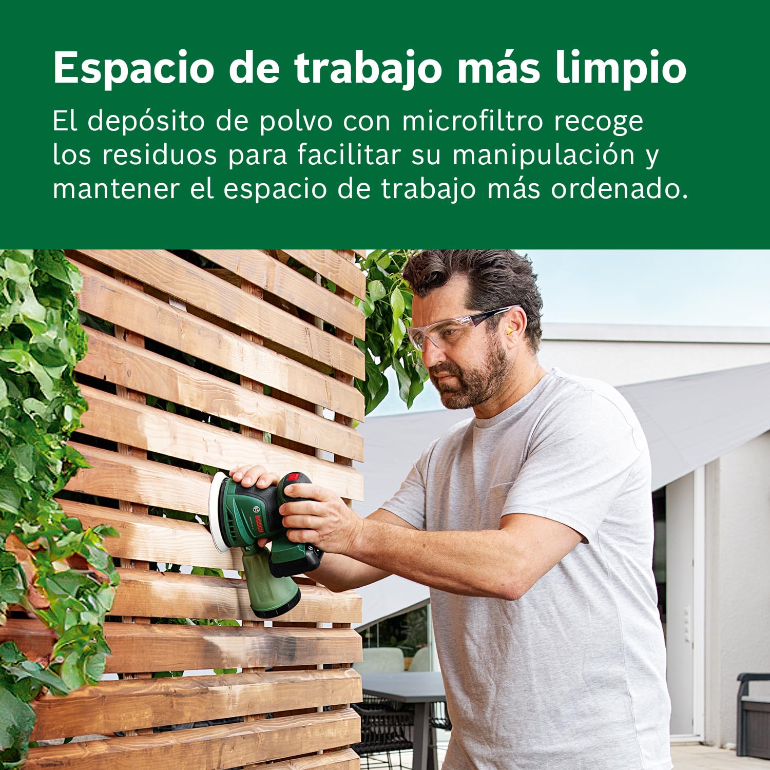 Bosch lijadora excéntrica a batería EasyOrbit 18V-10 (lijado en madera, superficies barnizadas y pintadas de pequeñas a medianas; diámetro: 125 mm; batería y cargador de 2,0 Ah)