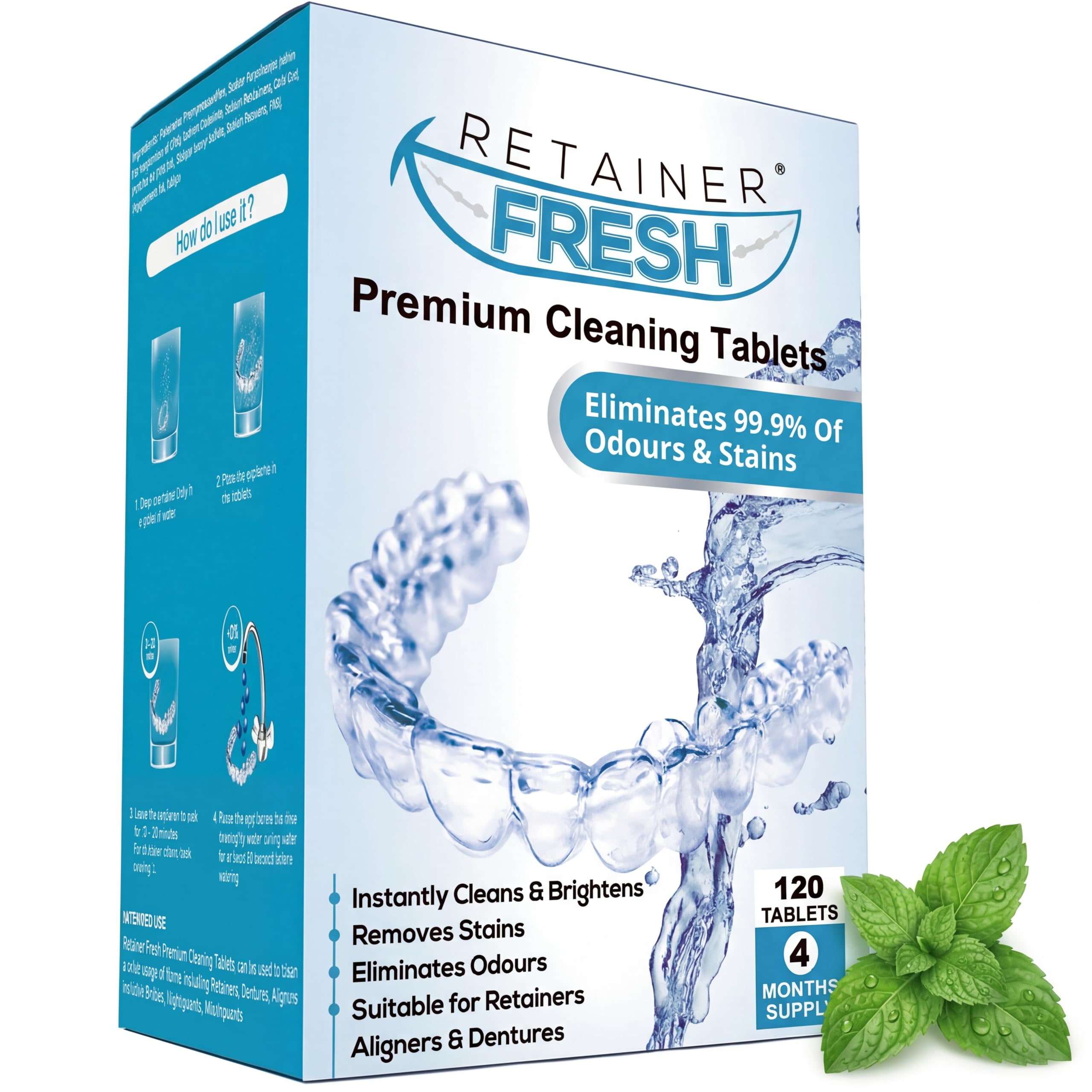 Retainer Cleaner Tablets - 120 Tablets 4 Month Retainer Fresh - Retainer Cleaning Tablets, Mouth Guard Cleaner, Denture Cleaner, Aligner Cleaner, Brite Retainer Tablets