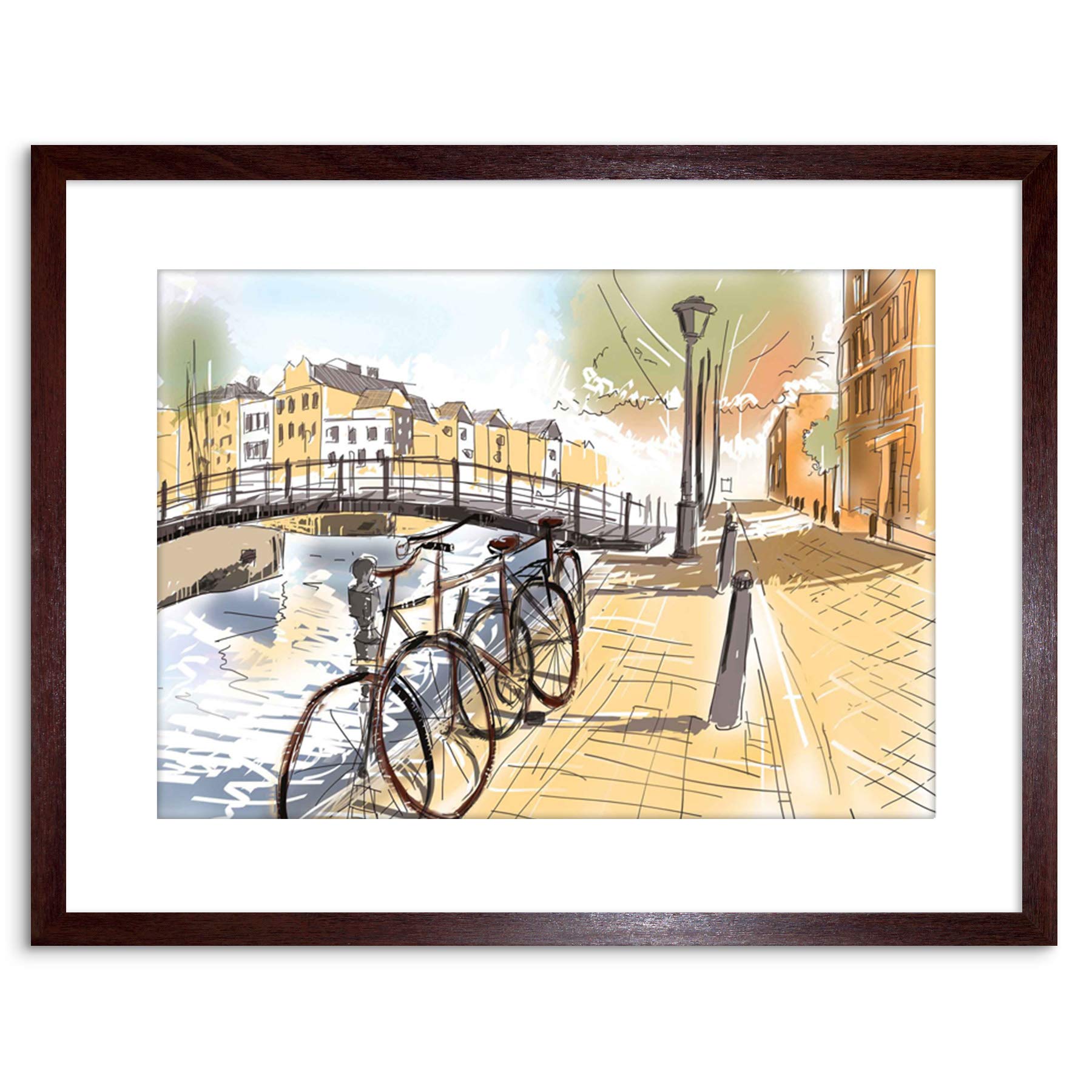 Wee Blue Coo PAINTING DRAWING CITYSCAPE STREET AMSTERDAM CANAL BRIDGE FRAMED PRINT F97X4544