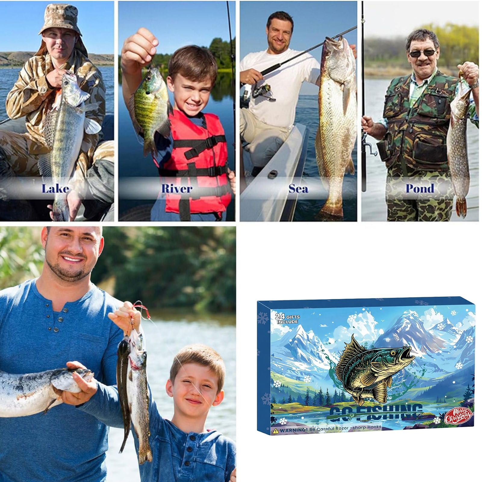 Calendario Adviento de Pesca con Cuenta atrás Portacañas Pinza Atador | 24 Días Cuenta Atrás Navidad Aparejos Pesqueros para Hombres Pesca Adviento Temporada para