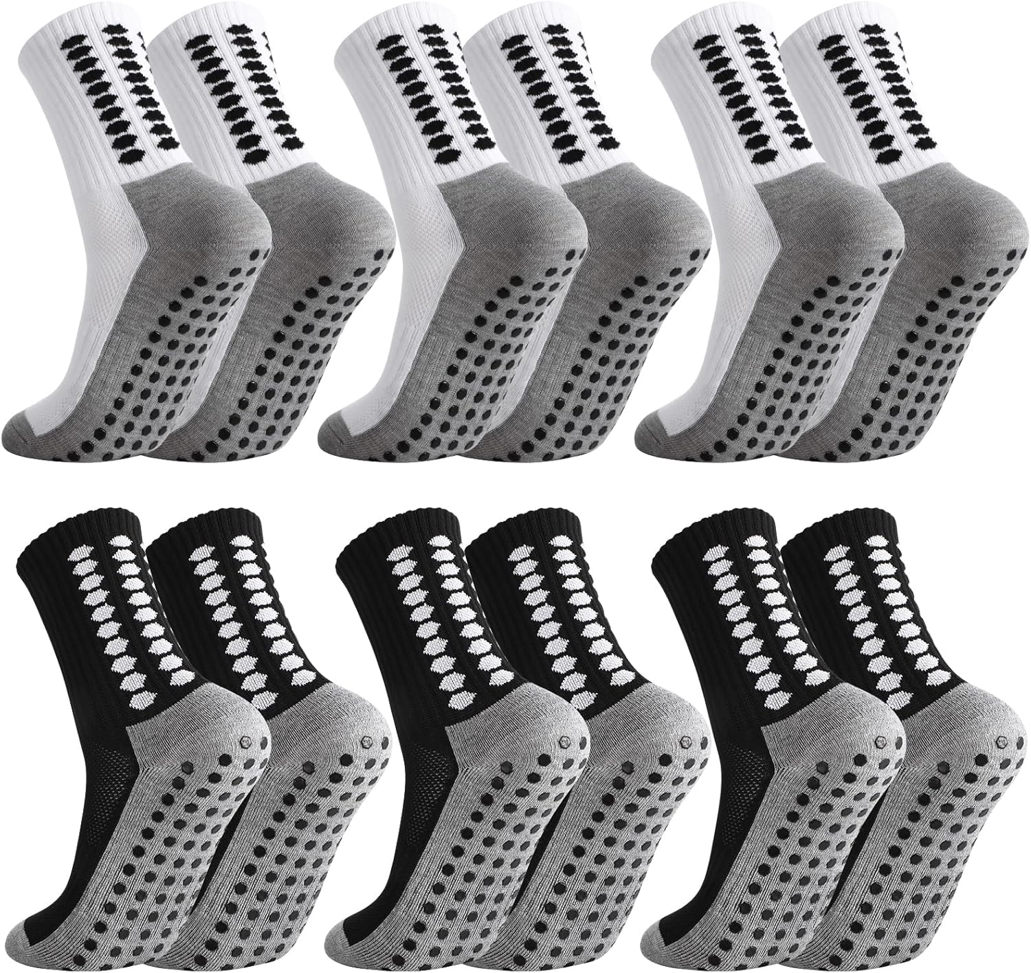 6 Pairs Grip Soccer Socks Anti Slip Athletic Socks Non Slip Sports Football Baseball Soccer Sock for Men Women