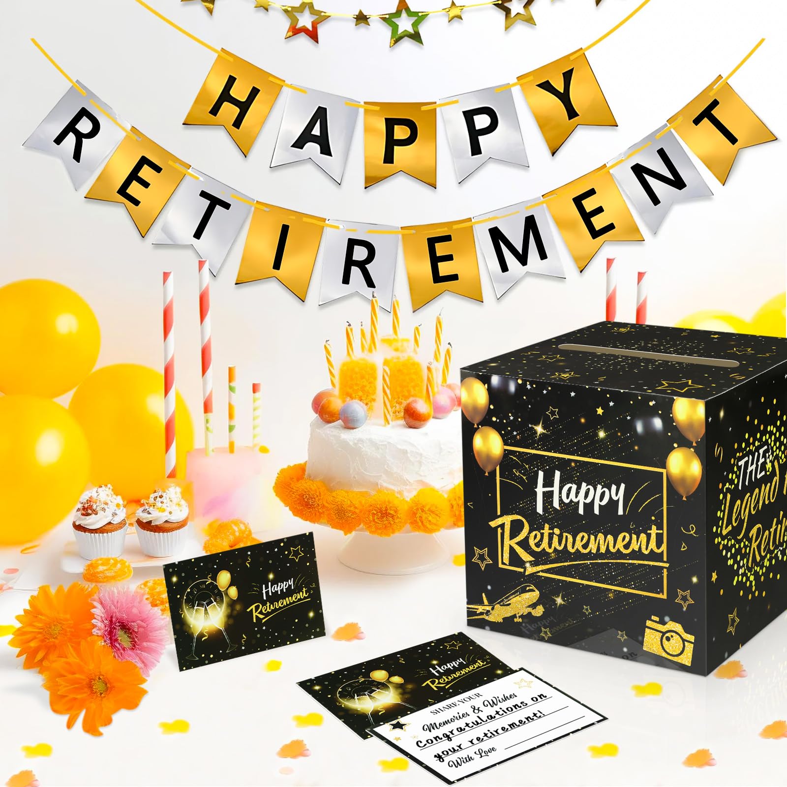 120-Piece Retirement Card Set - Well Wishes Guest Book Cards With Wooden Storage Box