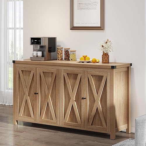 YITAHOME Buffet Cabinet with Storage, 55'' Coffee Bar Cabinet with 4 Doors, Kitchen Buffet Storage Cabinet with Adjustable Shelf, Sideboard Buffet Cabinet for Dinning Room, Kitchen, Living Room, Oak