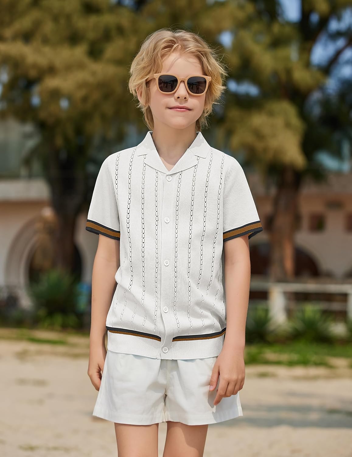 Arshiner Boys Knit Shirts Short Sleeve Button Down Shirt Vintage Fashion Casual Summer Beach Shirts for Kids 4-13 Years - Image 2