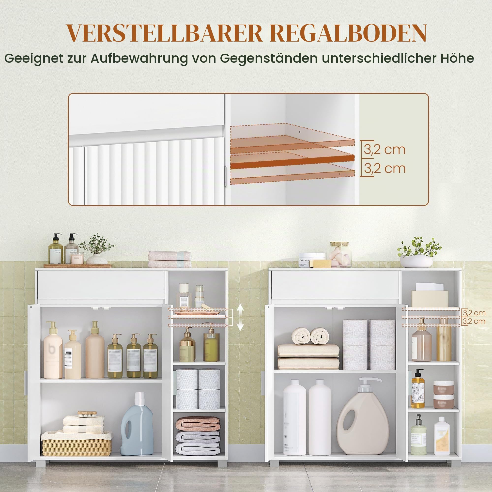 HEXCELEN Badezimmerschrank, Aufbewahrungsschrank 30 x 100 x 103 cm Weiß