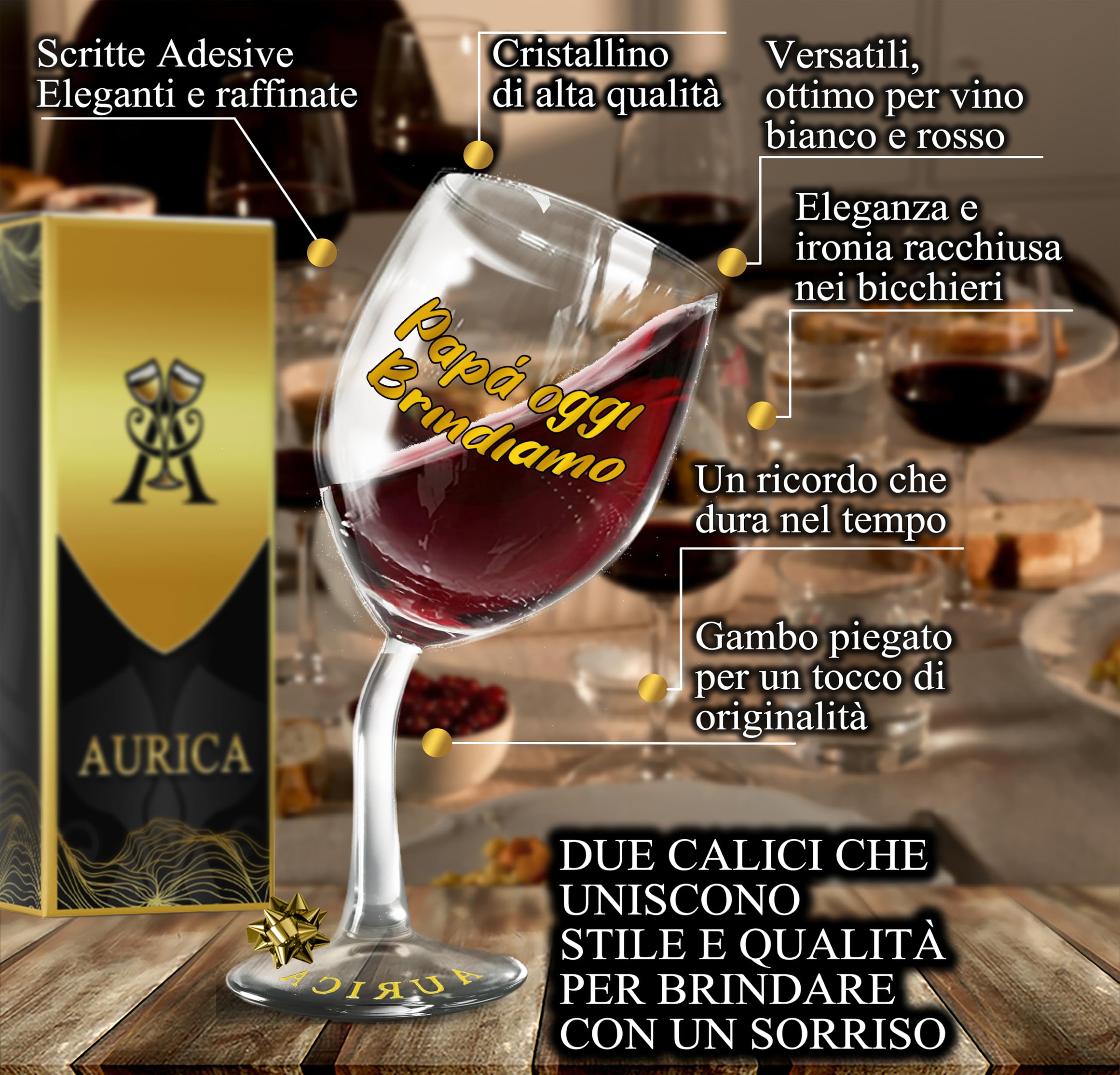 Coppia Calici Vino Personalizzati PAPÀ OGGI BRINDIAMO, L’HA DETTO MAMMA! – 2 Bicchieri Storti Per La Battuta Perfetta A Tavola - Regalo Per Papà Con Confezione Regalo Inclusa
