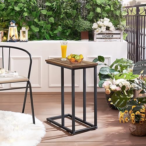 Miniatura 8 de VECELO Mesa auxiliar en forma de C para sofá y cama, bandeja de TV para sala de estar, dormitorio, gris, 1 juego