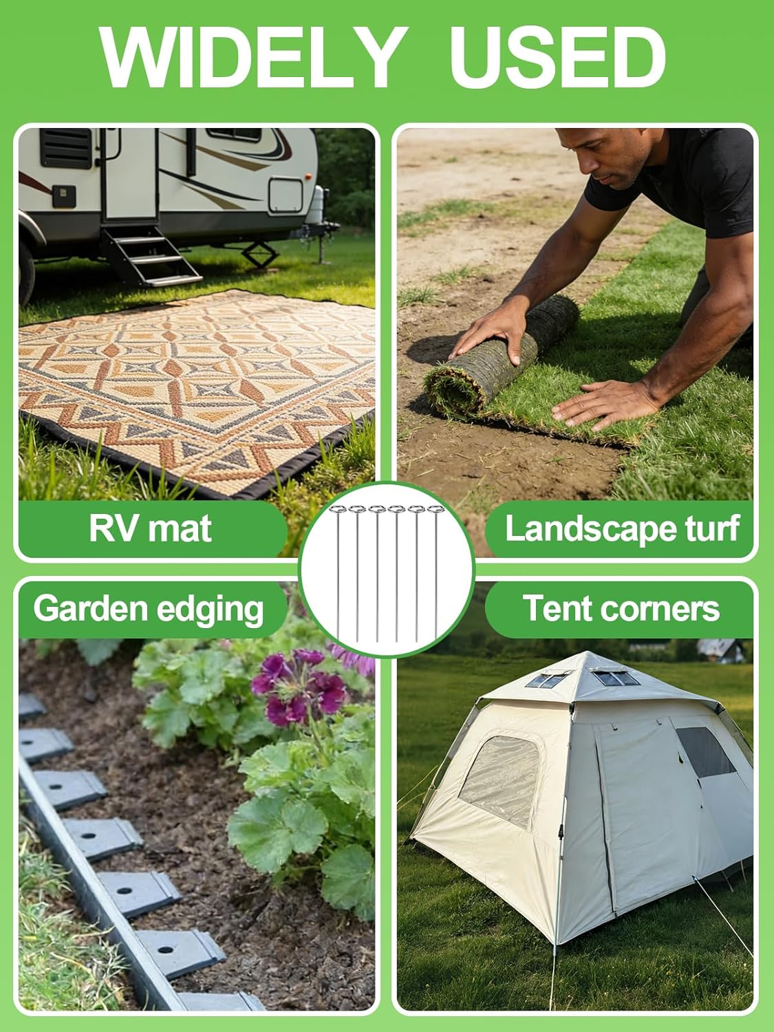 12 Inch Landscape Staples with Hook & Hammer - 60pcs Circle Top Weed Barrier Stakes Kit, 9 Gauge Galvanized Rust-Resistant Garden Fabric Pins, for SOD, Garden Edging, Install & Remove Tools Included