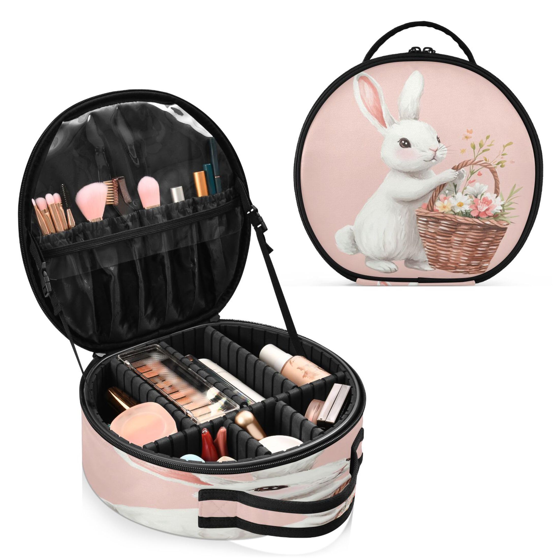 Takiito Bunny in Pink Travel Makeup Case Portable Makeup Box Artist Cosmetic Case Organizer With Adjustable Dividers