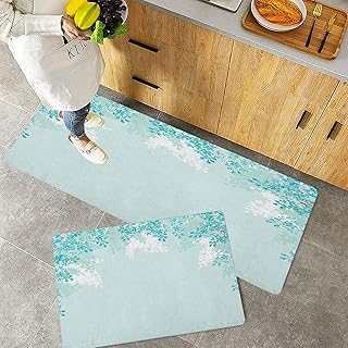 Alfombras Cocina 2 Piezas,Encuadre de flores Flores lilas en flor Temporada vernal Tonos de color relajant,Felpudos para Cocina Antideslizante Lavables, Antifatiga Tapete de Cocina, 40x60 cm+40x120 cm