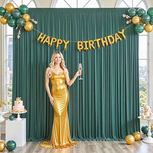 Cortina tipo telón de color verde esmeralda de 10 x 10 pies para fiestas, baby shower y fiesta de cumpleaños, cortinas tipo telón de color verde