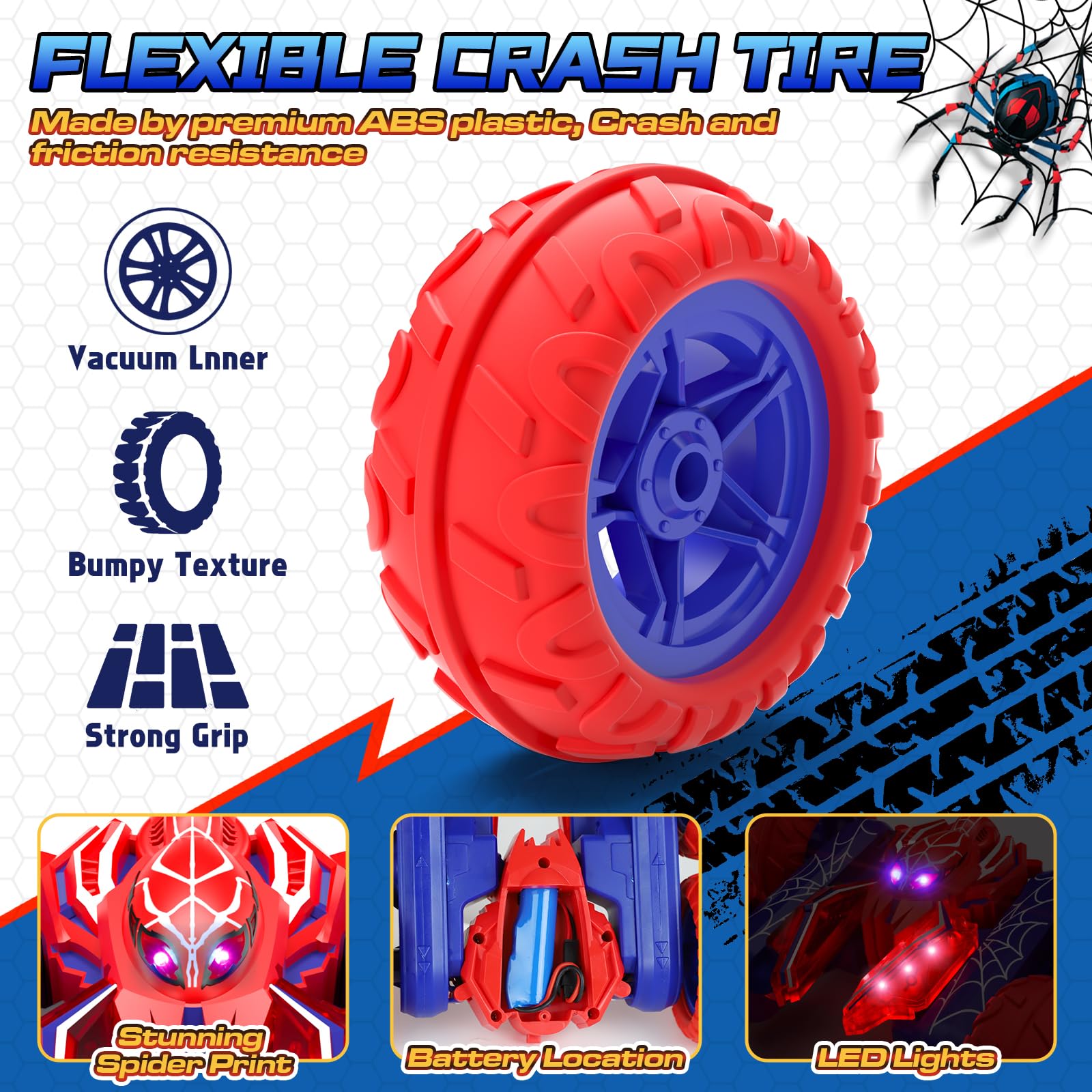 SOGAWEBB Spider Remote Control Stunt Car,4WD Off-Road RC Vehicle with Full-body Light - Image 3
