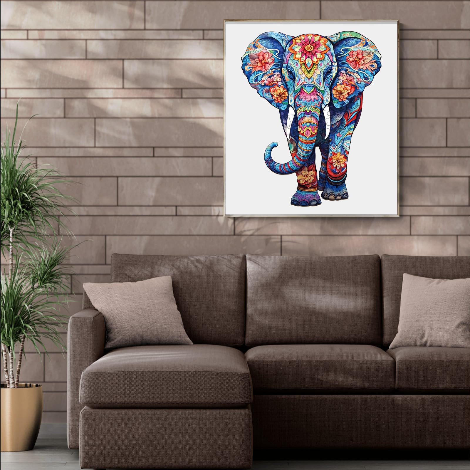Puzzle in Legno per Adulti - 210 Pezzi, Elefante, 27,3 x 34 cm - Irregolare e Unico, a Forma di Animale - Con Confezione Regalo