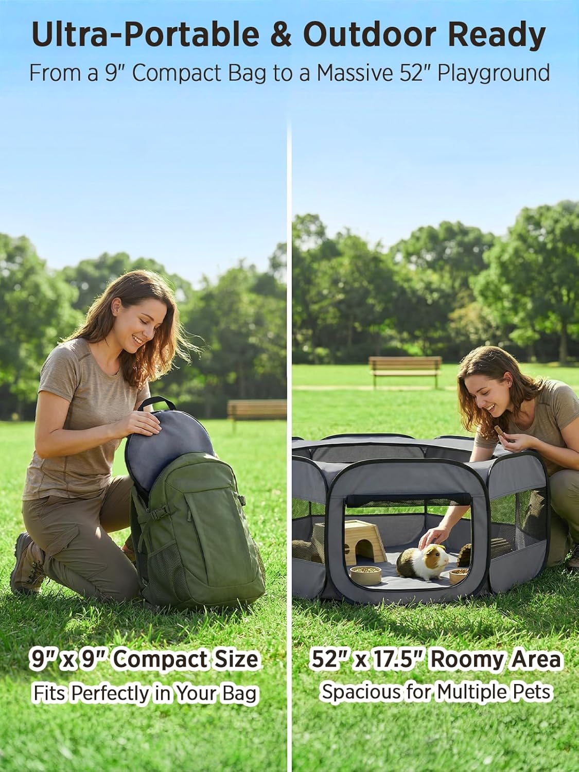 UWE Extra Large Small Animal Playpen, XL Portable Pet Playpen for Rabbit, Kitten, Guinea Pig, Hamster, Puppy – Waterproof Foldable Mesh Tent with Zipper Cover, Indoor Outdoor Use, Dark Grey