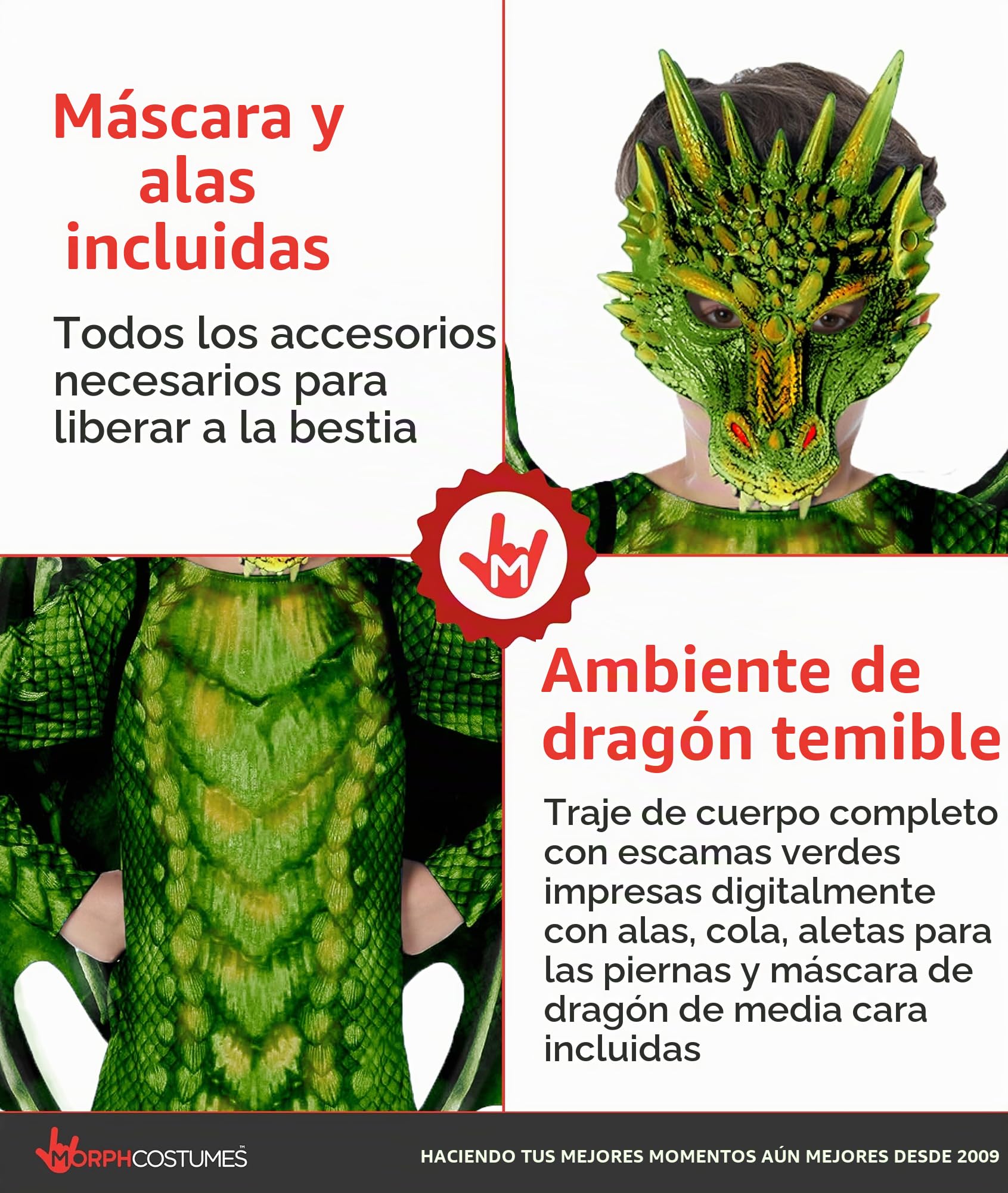 Morph Disfraz Dragón Niño y Niña, Máscara Dragón, Disfraces para Carnaval y Halloween