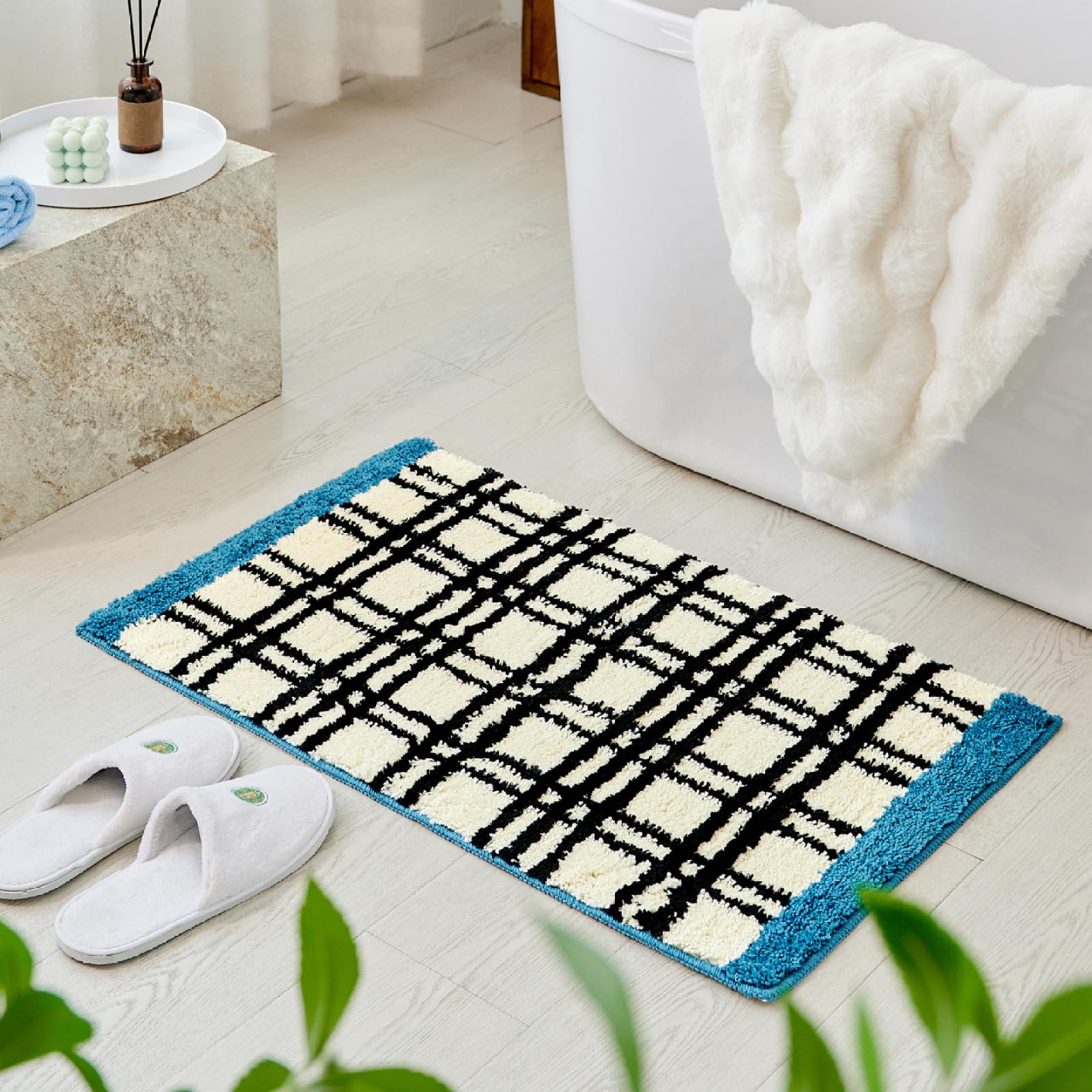 Alfombra de baño de microfibra suave, antideslizante, sin agua, rápida, color azul, gruesa, lavable, 40 x 60 cm para seguridad