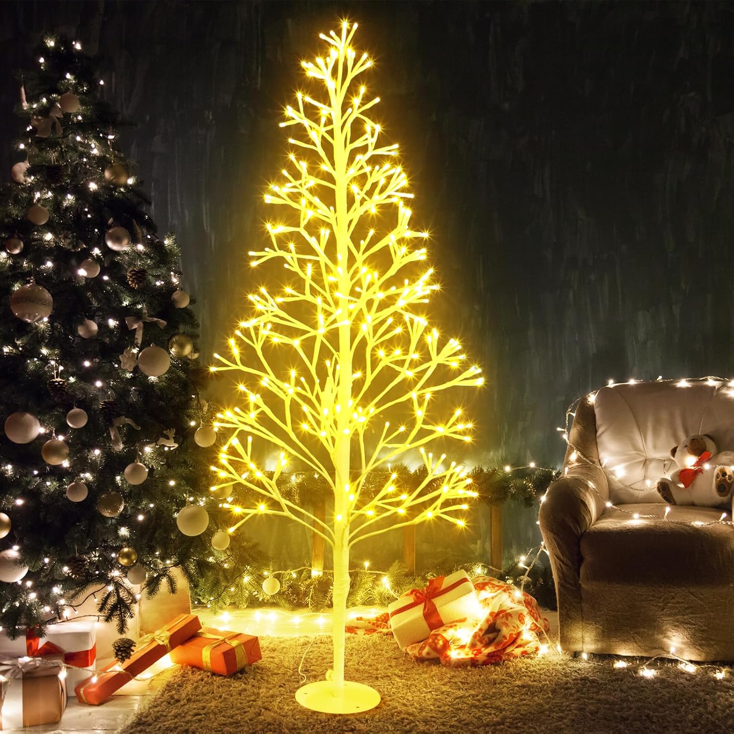 VIHOSE Christmas Lighted Birch Trees Bendable Twig Warm