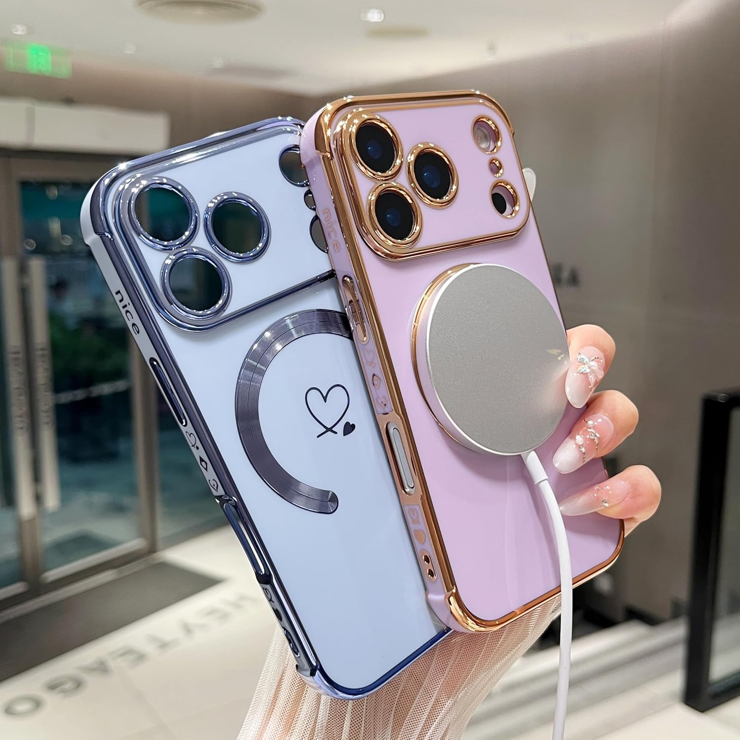 ZTOFERA Magnetic Case for iPhone 17 Pro Case[Compatible with MagSafe] Cute Plating Love Hearts Pattern with Camera Protection,Soft Shockproof TPU Bumper Cover for Women Girls,White - Image 3