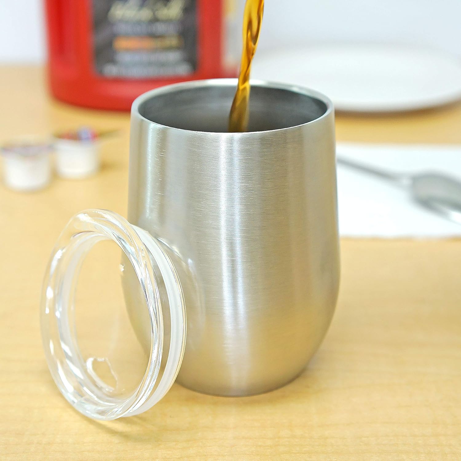 Double Wall Stainless Steel Stemless Wine Glasses with Lids – 14oz, Set of 4 – By Southern Homewares – Insulated Wine Tumblers for Outdoor, Travel, and Everyday Use