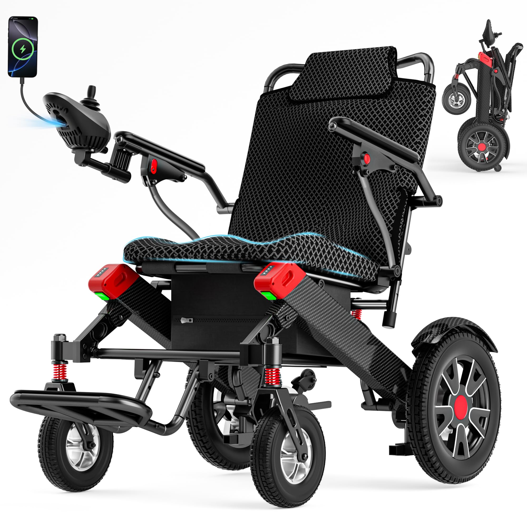 Electric Wheelchair for Adults, 12Miles Travel Range Heavy Duty Motorized Wheelchair for Seniors, Max Support 350lbs, All Terrain Power Wheelchairs for Home &amp; Outdoor, Airline Approval