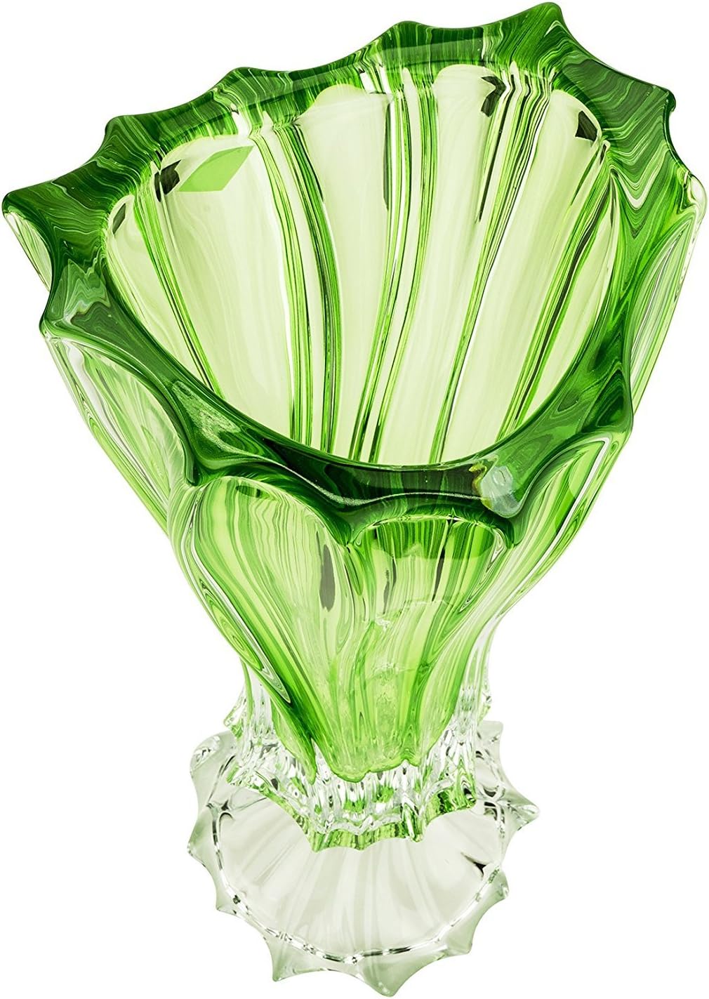 BOHEMIA CRYSTAL GLASS VASE "PLANTICA" H-12" GREEN DECORATIVE WEDDING GIFT CRYSTAL GLASS FLOWERS VASE VINTAGE EUROPEAN DESIGN ELEGANT CENTERPIECE VASE CLASSIC CZECH CRYSTAL GLASS