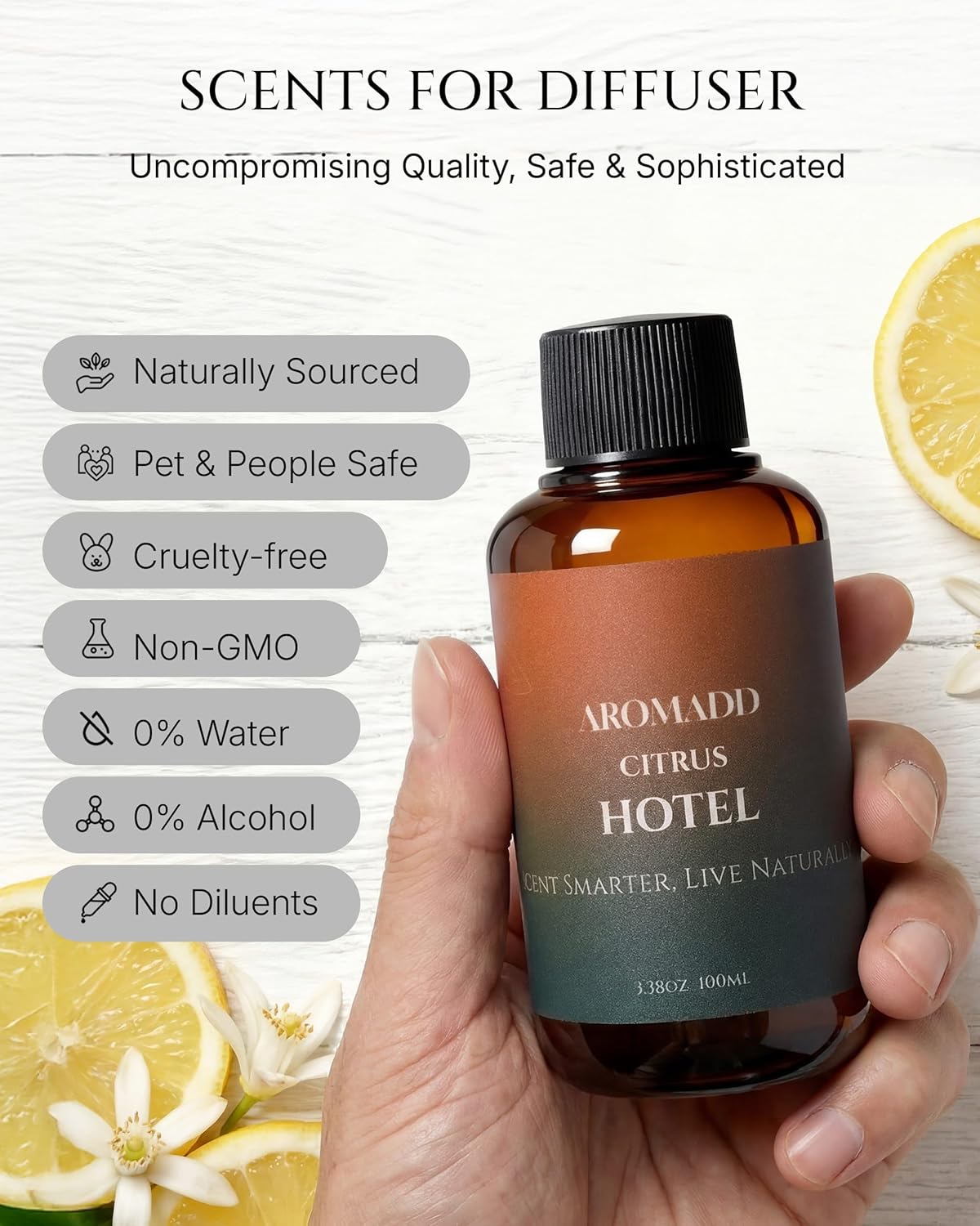 Aromadd Citrus Hotel Diffuser Oil Inspired by Luxury Hotel Scent, Essential Oils for Waterless Diffuser, Luxury Lemon & Bergamot, Long-Lasting & Natural Home Fragrance - 3.38 fl oz (100 mL) - Image 4