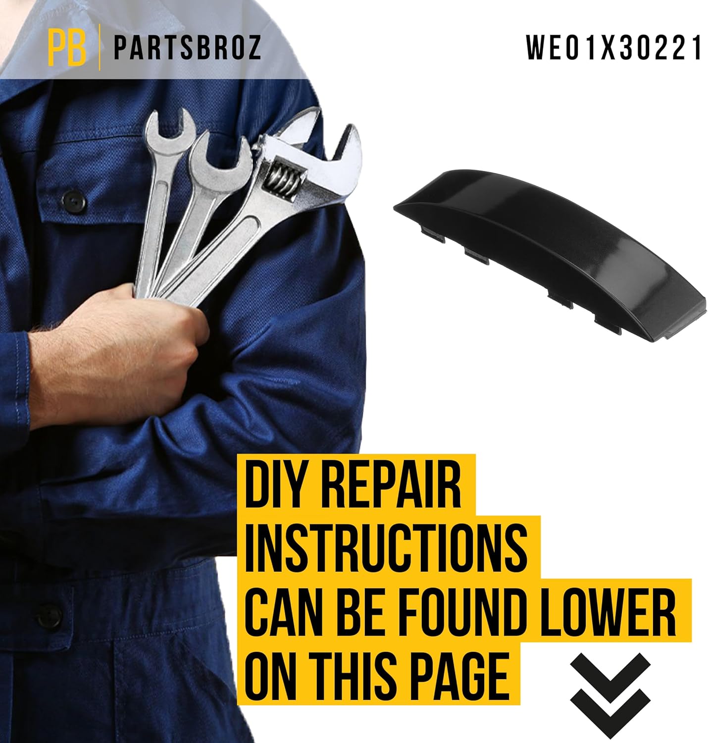 PartsBroz WE01X30221 Door Handle - Compatible with General Electric Washer Dryer Combo - Replaces AP7012628 WE03X24779 PS16542491 Ultra Durable Replacement Repair Parts Heavy-Duty Quick DIY Fix