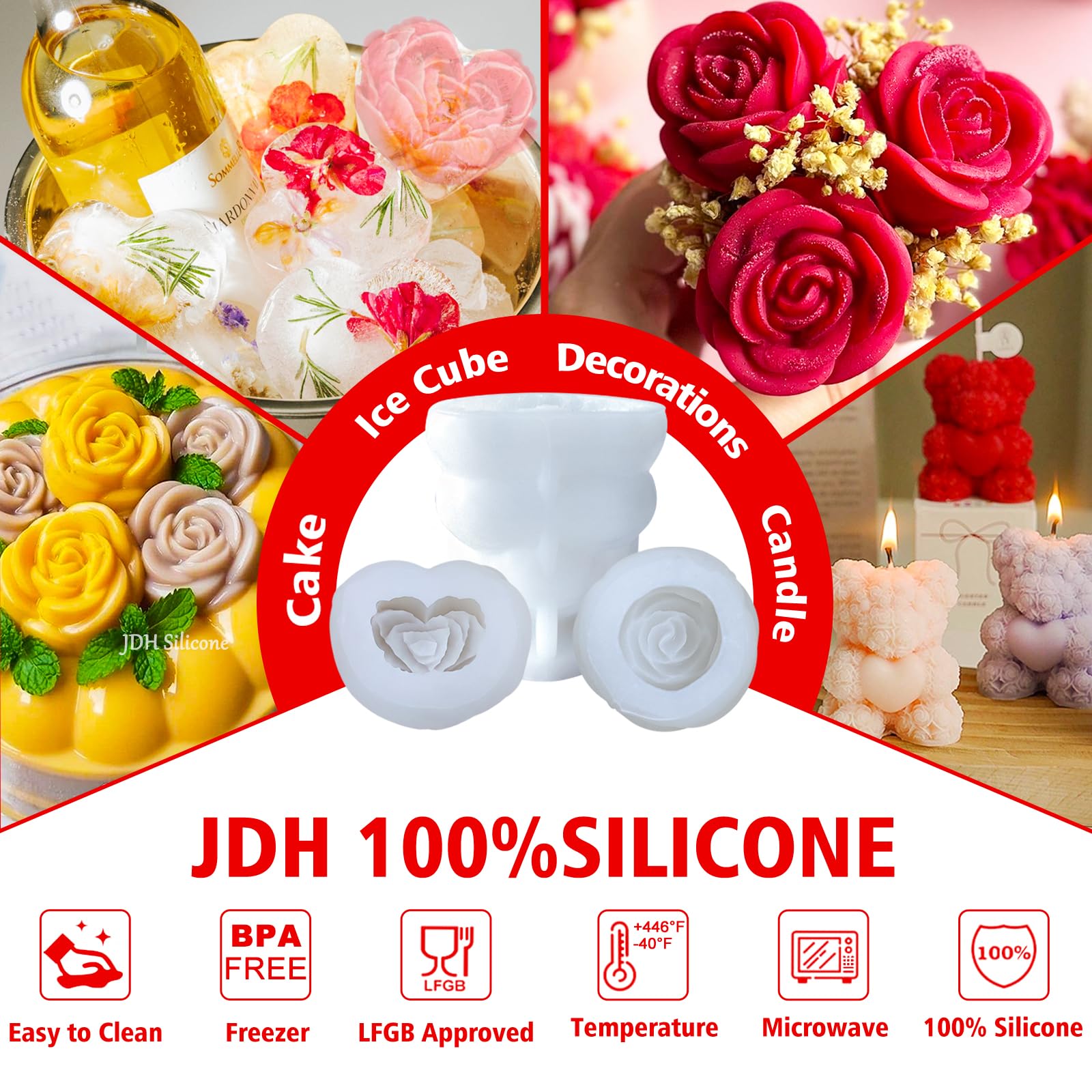 Jumbo silikonowe formy do odlewania świec 3D, miś różany, dla kobiet, prezent urodzinowy, DIY, prezent dla dziewcząt, dostępne do żywicy epoksydowej, mydła, do farbowania gipsu (misie i kwiaty)
