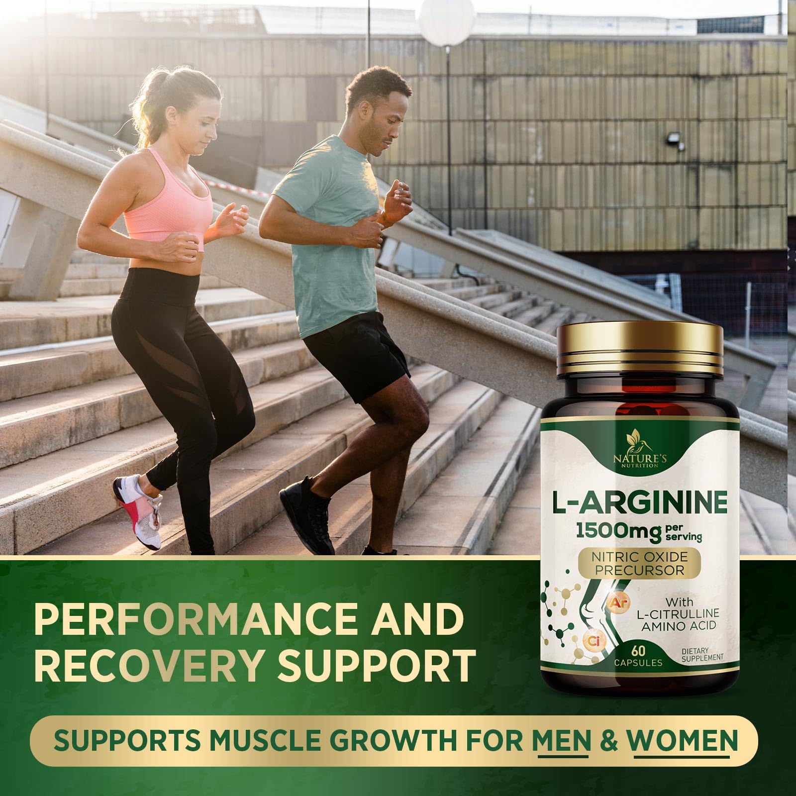 L-Arginine Extra Strength Supplement with L-Citrulline - Muscle Supporting Natural Nitric Oxide Precursor Booster - Heart Health Support - Amino Acid Energy Blend for Men, USA Bottled - 60 Capsules — Amazon image 7